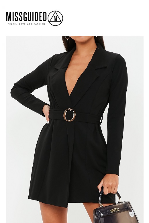 Missguided női Blézer hosszú ujjú Fekete Long Sleve Belted Blazer Dress Missguided női Blézer hosszú ujjú Fekete Long Sleve Belted Blazer Dress