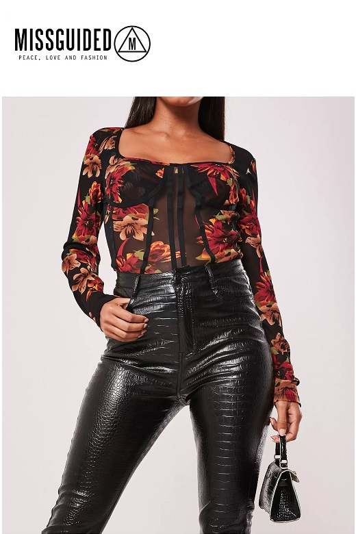 Missguided női felső virágmintás Mesh Corset seam top floral Missguided női felső virágmintás Mesh Corset seam top floral