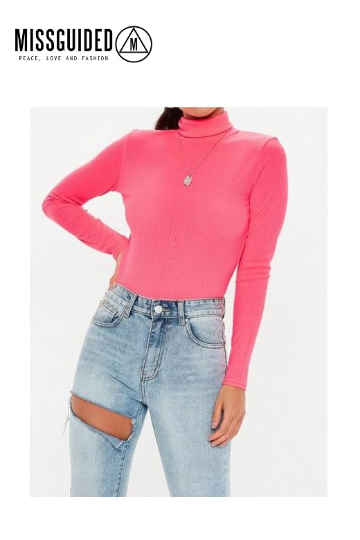 Missguided női felső rózsazsín Neon Ribbed roll neck top Missguided női felső rózsazsín Neon Ribbed roll neck top