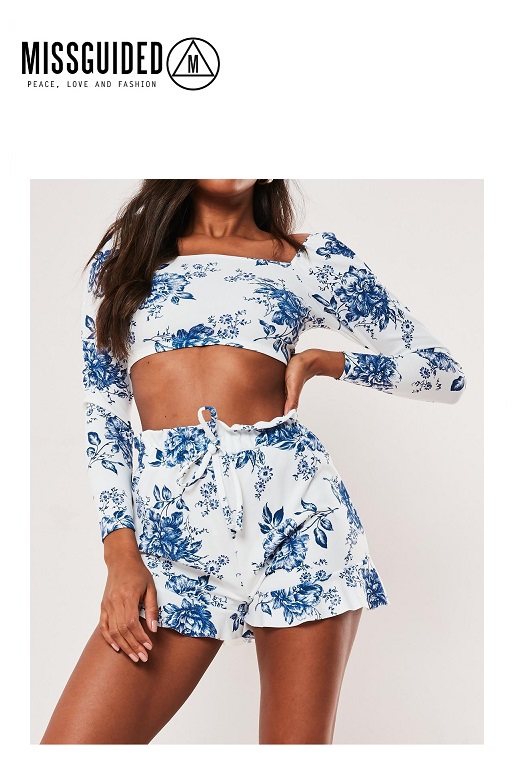 Missguided női felső virág mintás Petite Porcelain milkmaid top Missguided női felső virág mintás Petite Porcelain milkmaid top