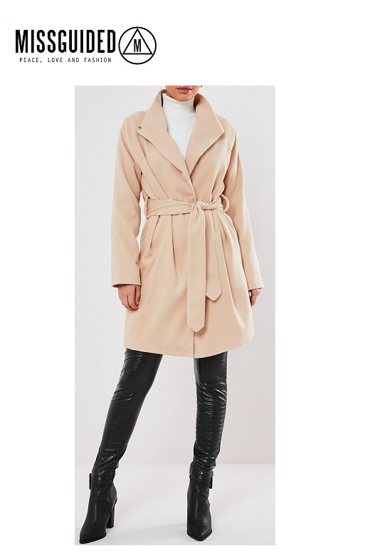 Missguided női kabát Funnel neck belted coat Missguided női kabát Funnel neck belted coat
