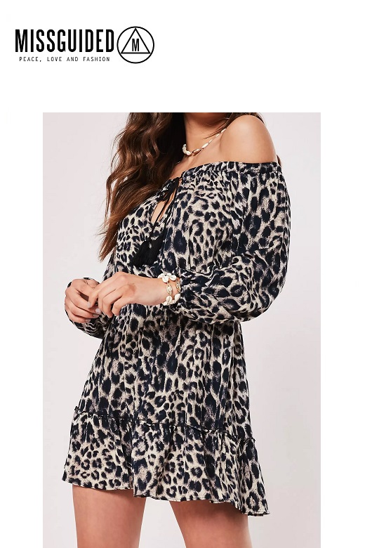 Missguided női ruha Leopárd minta Bardot tassel skater Missguided női ruha Leopárd minta Bardot tassel skater