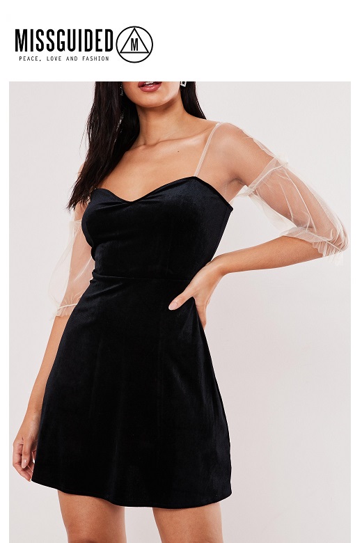 Missguided női ruha Mesh sleeve bardot dress Missguided női ruha Mesh sleeve bardot dress