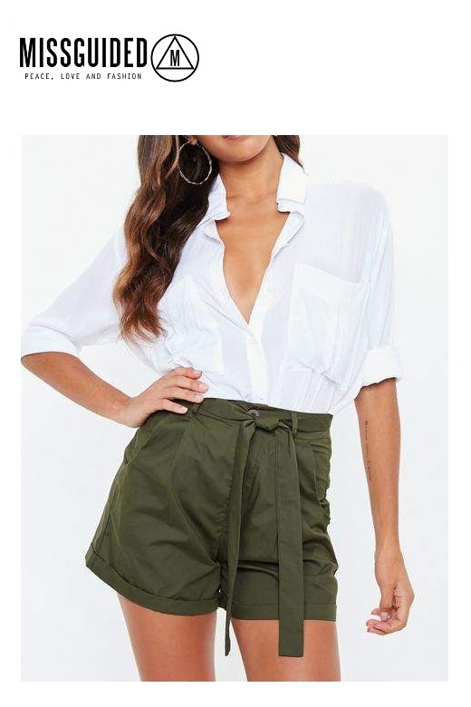Missguided női short Tie waist shorts dark khaki Missguided női short Tie waist shorts dark khaki