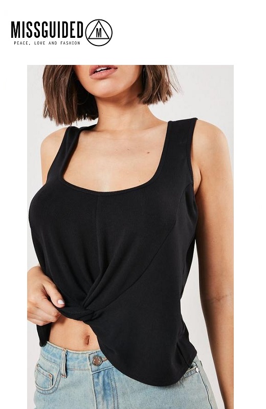Missguided női trikó, póló fekete twist front tank Missguided női trikó, póló fekete twist front tank