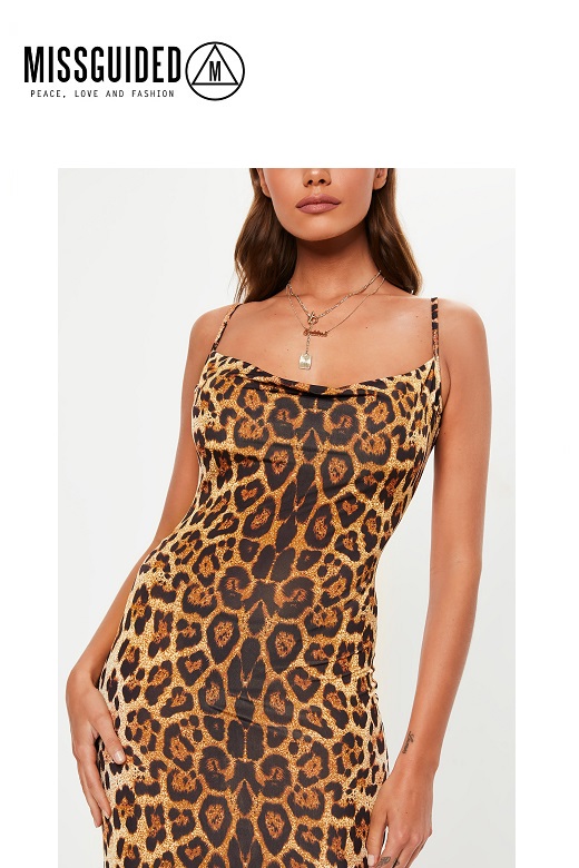 Missguided női ruha Tall Slinky leopard cowl neck maxi dress