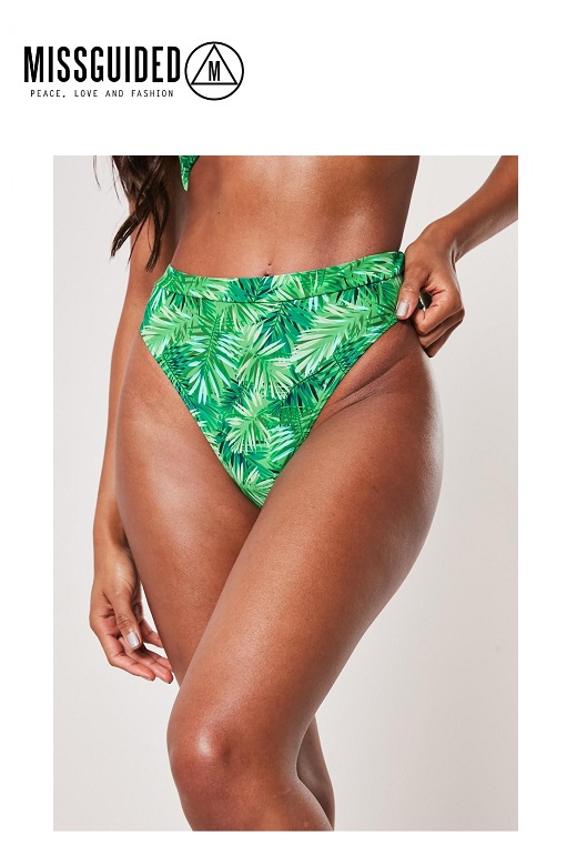 Missguided női bikini alsó Zöld Palm printed high leg waist 