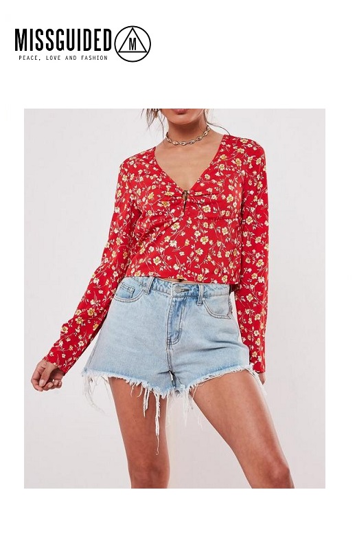 Missguided női blúz ditsy floral print buckle blouse