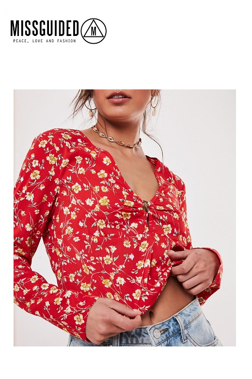 Missguided női blúz ditsy floral print buckle blouse