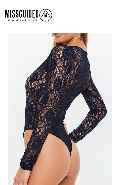 Missguided női body ruha kék Lace Deep plunge bodysuit