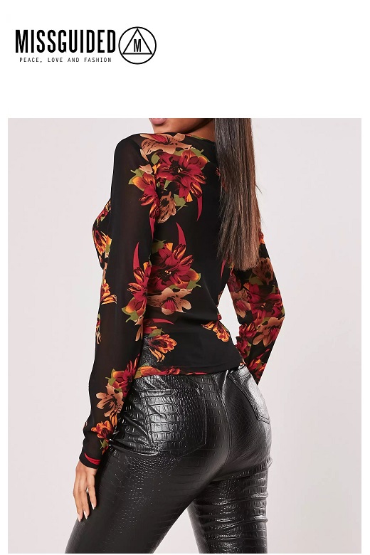 Missguided női felső virágmintás Mesh Corset seam top floral