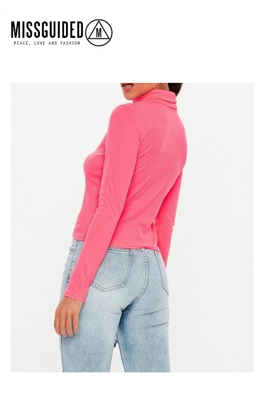 Missguided női felső rózsazsín Neon Ribbed roll neck top