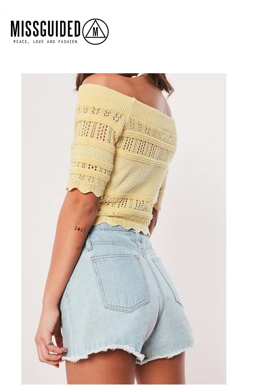 Missguided női kötött felső Pointelle bardot crop top