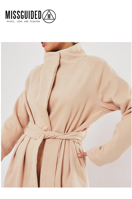 Missguided női kabát Funnel neck belted coat