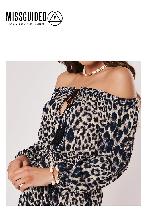 Missguided női ruha Leopárd minta Bardot tassel skater