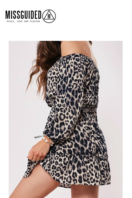 Missguided női ruha Leopárd minta Bardot tassel skater