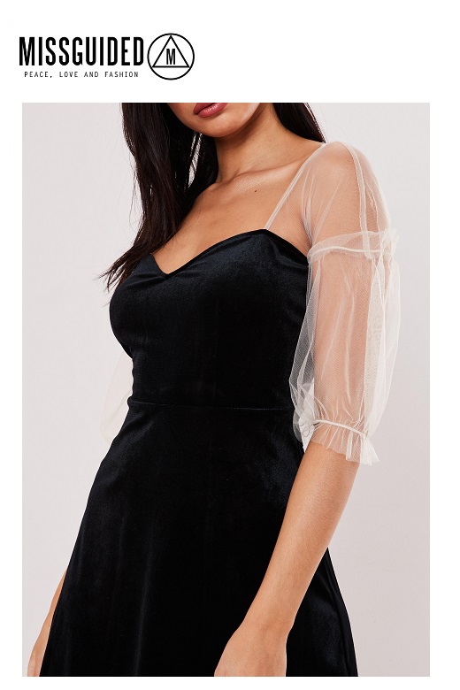 Missguided női ruha Mesh sleeve bardot dress