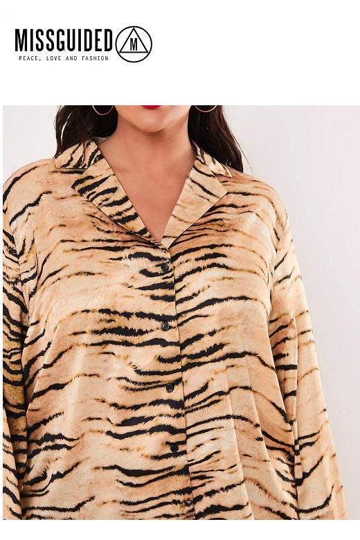 Missguided női pizsama felső Tigris mintás Tiger print satin pyjama