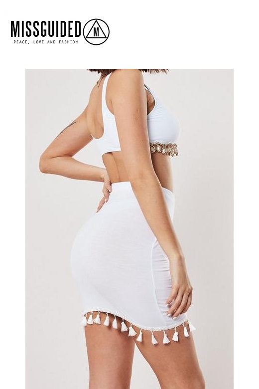 Missguided női szoknya fehér Jersey wrap Tassle skirt