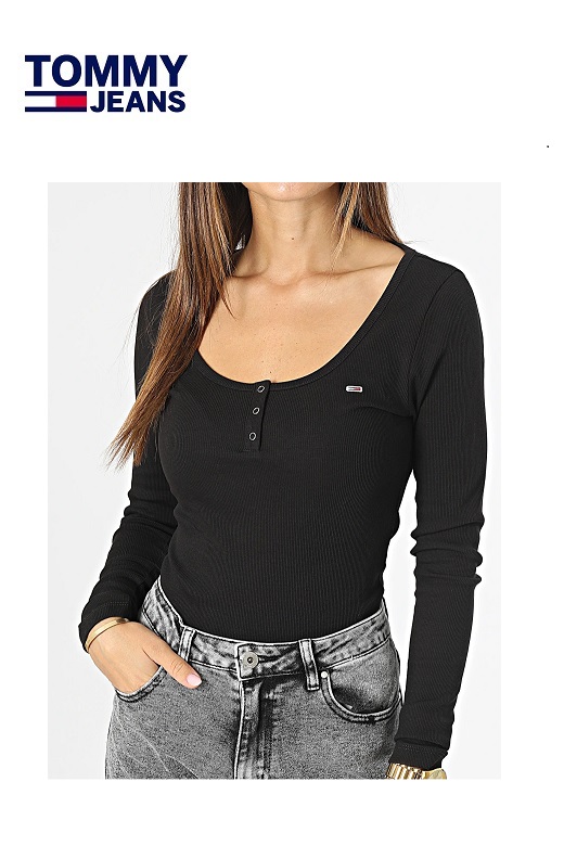 Tommy Jeans női hosszú ujjú felső - fekete Tommy Jeans női hosszú ujjú felső - fekete